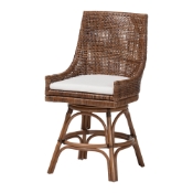 bali & pari Bella Swivel Rattan Counter Stool with Cushion - Handwoven Wicker Kitchen Island Seating with Backrest and Footrest, Coffee Bean